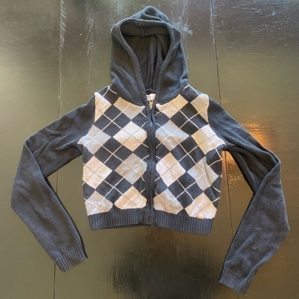 Hollister women’s Argyle zip up jacket / size M / Trendy